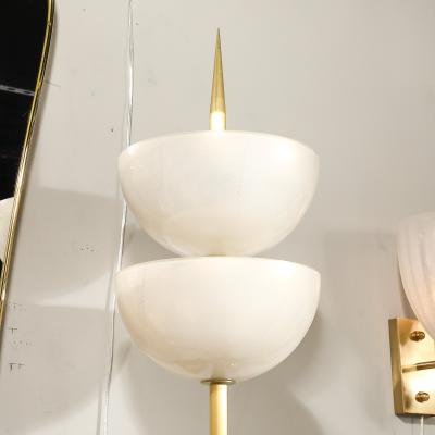 Modernist Hand Blown Murano Glass Reverse Dome Form Brushed Brass Sconces