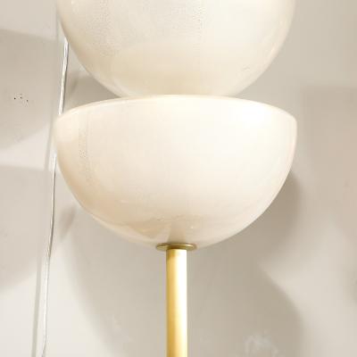 Modernist Hand Blown Murano Glass Reverse Dome Form Brushed Brass Sconces