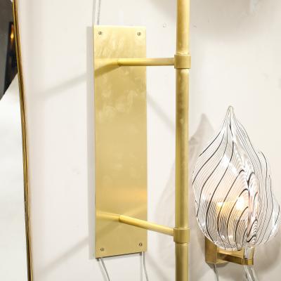 Modernist Hand Blown Murano Glass Reverse Dome Form Brushed Brass Sconces