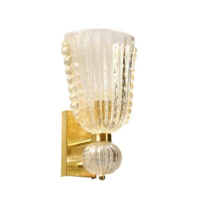 Modernist Hand Blown Murano Glass Sconces W Ruffled Detailing 24K Gold Flecks