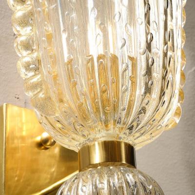 Modernist Hand Blown Murano Glass Sconces W Ruffled Detailing 24K Gold Flecks
