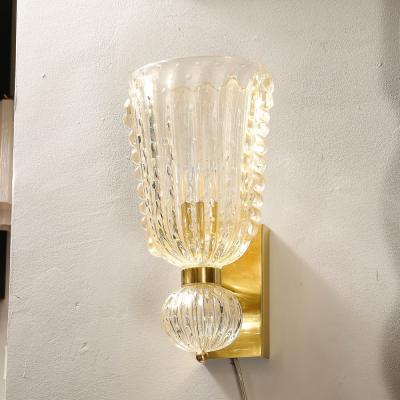 Modernist Hand Blown Murano Glass Sconces W Ruffled Detailing 24K Gold Flecks