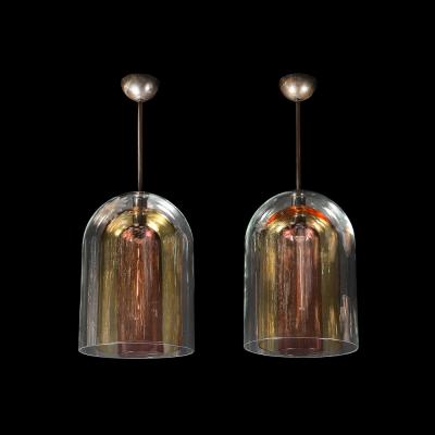 Modernist Hand Blown Murano Glass Three Tier Dome Form Pendant Chandeliers