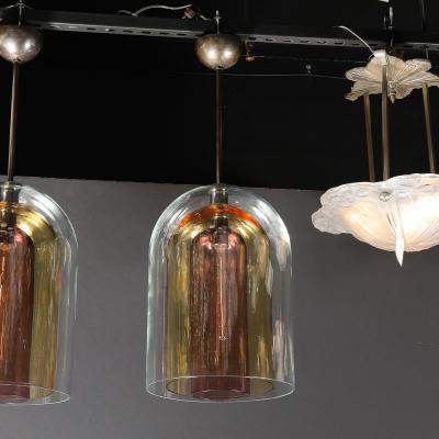 Modernist Hand Blown Murano Glass Three Tier Dome Form Pendant Chandeliers