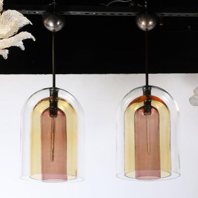 Modernist Hand Blown Murano Glass Three Tier Dome Form Pendant Chandeliers