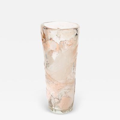 Modernist Hand Blown Murano Glass Vase in Abstract Textural White Apricot Hue