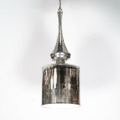 Modernist Hand Blown Murano Mercury Glass Pendant Chandelier w Chrome Fittings