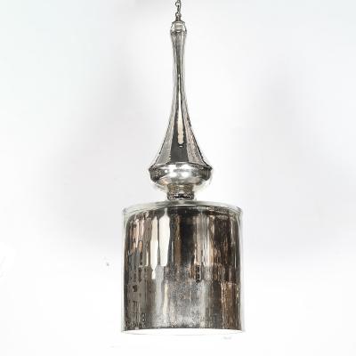 Modernist Hand Blown Murano Mercury Glass Pendant Chandelier w Chrome Fittings