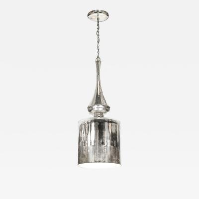 Modernist Hand Blown Murano Mercury Glass Pendant Chandelier w Chrome Fittings