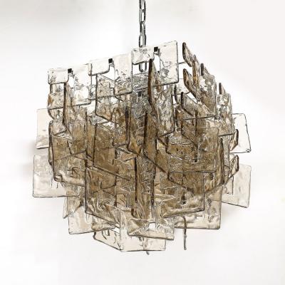 Modernist Hand Blown Murano Mottled Smoked Interlocking Glass Chandelier