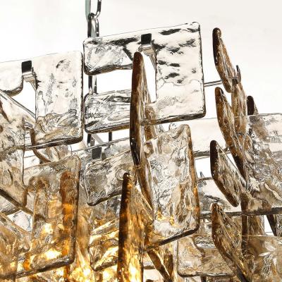 Modernist Hand Blown Murano Mottled Smoked Interlocking Glass Chandelier