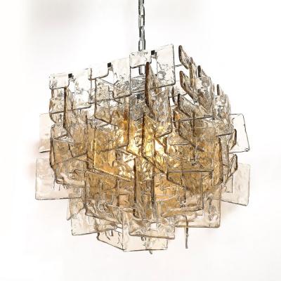 Modernist Hand Blown Murano Mottled Smoked Interlocking Glass Chandelier