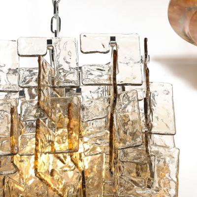 Modernist Hand Blown Murano Mottled Smoked Interlocking Glass Chandelier