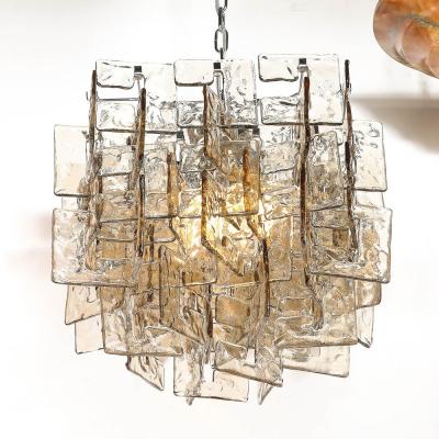 Modernist Hand Blown Murano Mottled Smoked Interlocking Glass Chandelier