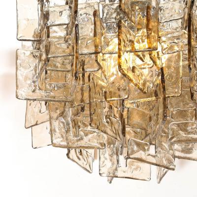 Modernist Hand Blown Murano Mottled Smoked Interlocking Glass Chandelier