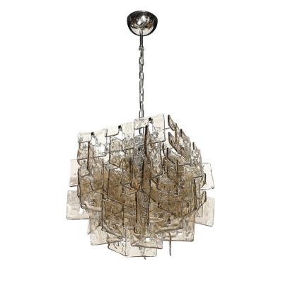 Modernist Hand Blown Murano Mottled Smoked Interlocking Glass Chandelier