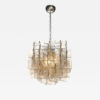 Modernist Hand Blown Murano Mottled Smoked Interlocking Glass Chandelier