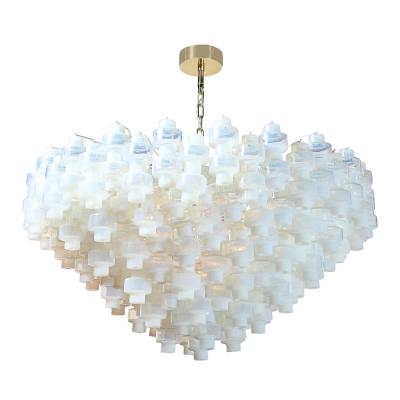 Modernist Hand Blown Murano Opalescent Barbell Chandelier with Brass Fittings