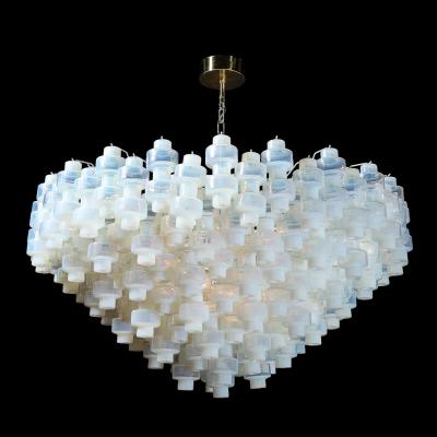 Modernist Hand Blown Murano Opalescent Barbell Chandelier with Brass Fittings