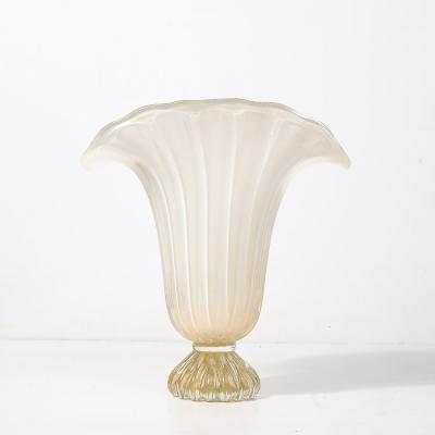 Modernist Hand Blown Murano Pearlescent Glass Vase w 24 Karat Gold Flecks
