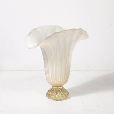 Modernist Hand Blown Murano Pearlescent Glass Vase w 24 Karat Gold Flecks