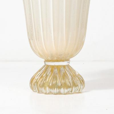 Modernist Hand Blown Murano Pearlescent Glass Vase w 24 Karat Gold Flecks