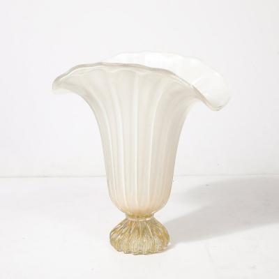 Modernist Hand Blown Murano Pearlescent Glass Vase w 24 Karat Gold Flecks