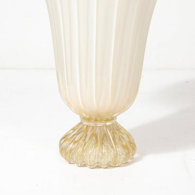Modernist Hand Blown Murano Pearlescent Glass Vase w 24 Karat Gold Flecks