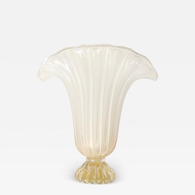 Modernist Hand Blown Murano Pearlescent Glass Vase w 24 Karat Gold Flecks