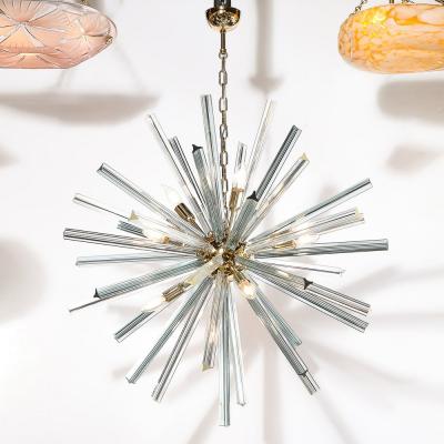 Modernist Hand Blown Murano Smoked Aquamarine Camer Glass Sputnik Chandelier