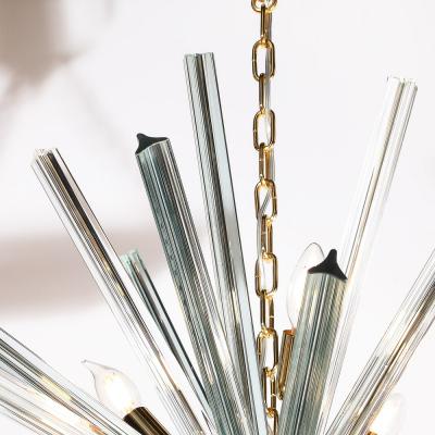 Modernist Hand Blown Murano Smoked Aquamarine Camer Glass Sputnik Chandelier