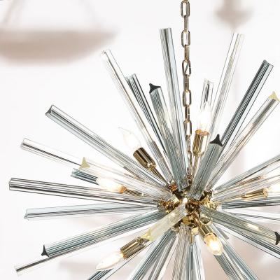 Modernist Hand Blown Murano Smoked Aquamarine Camer Glass Sputnik Chandelier