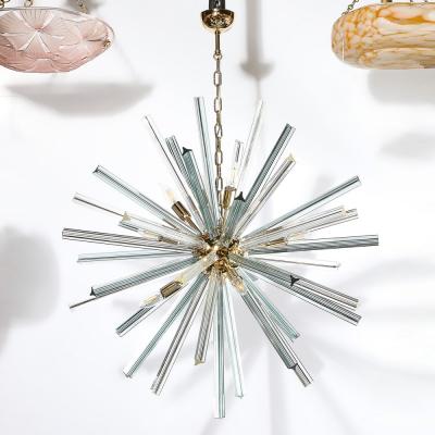 Modernist Hand Blown Murano Smoked Aquamarine Camer Glass Sputnik Chandelier