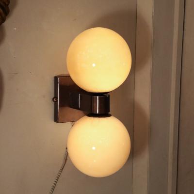Modernist Hand Blown Murano Smoked Golden Moon Hue Glass Double Sphere Sconces