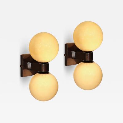 Modernist Hand Blown Murano Smoked Golden Moon Hue Glass Double Sphere Sconces