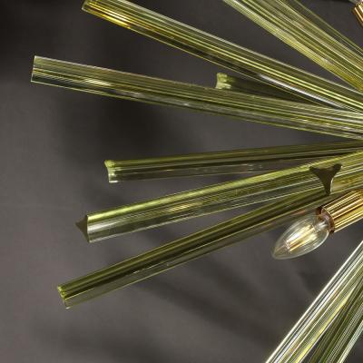 Modernist Hand Blown Murano Smoked Peridot Camer Glass Sputnik Chandelier