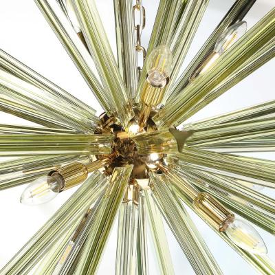 Modernist Hand Blown Murano Smoked Peridot Camer Glass Sputnik Chandelier
