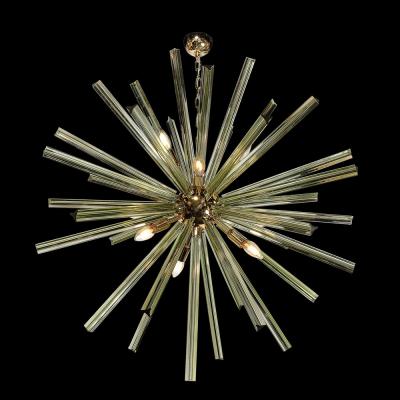 Modernist Hand Blown Murano Smoked Peridot Camer Glass Sputnik Chandelier