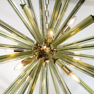 Modernist Hand Blown Murano Smoked Peridot Camer Glass Sputnik Chandelier