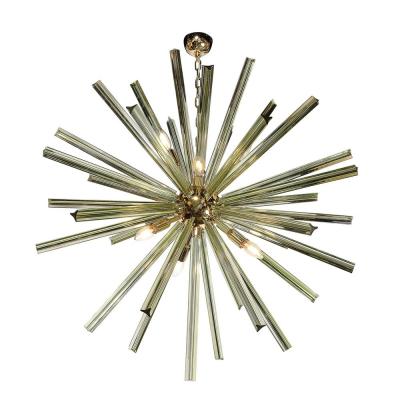 Modernist Hand Blown Murano Smoked Peridot Camer Glass Sputnik Chandelier