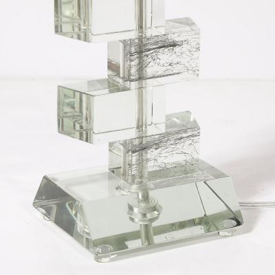 Modernist Hand Blown Murano Stacked Faceted Trapezoidal Glass Table Lamps