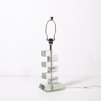 Modernist Hand Blown Murano Stacked Faceted Trapezoidal Glass Table Lamps