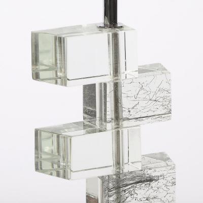 Modernist Hand Blown Murano Stacked Faceted Trapezoidal Glass Table Lamps