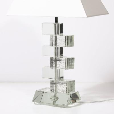 Modernist Hand Blown Murano Stacked Faceted Trapezoidal Glass Table Lamps