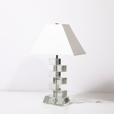 Modernist Hand Blown Murano Stacked Faceted Trapezoidal Glass Table Lamps