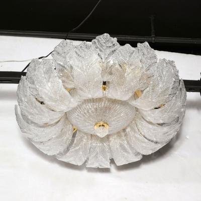Modernist Hand Blown Murano Translucent Glass Foglia Leaf Flushmount Chandelier