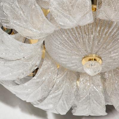 Modernist Hand Blown Murano Translucent Glass Foglia Leaf Flushmount Chandelier
