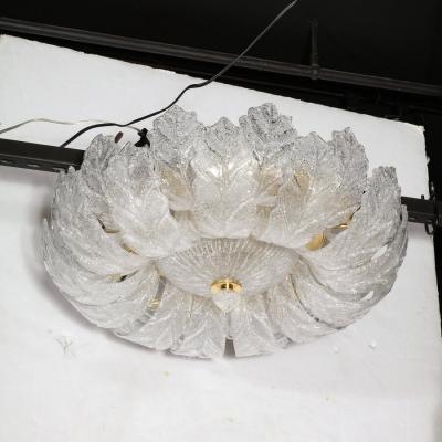 Modernist Hand Blown Murano Translucent Glass Foglia Leaf Flushmount Chandelier
