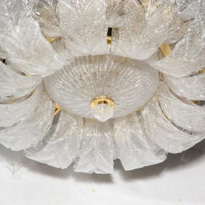 Modernist Hand Blown Murano Translucent Glass Foglia Leaf Flushmount Chandelier