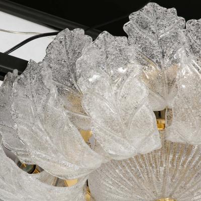 Modernist Hand Blown Murano Translucent Glass Foglia Leaf Flushmount Chandelier